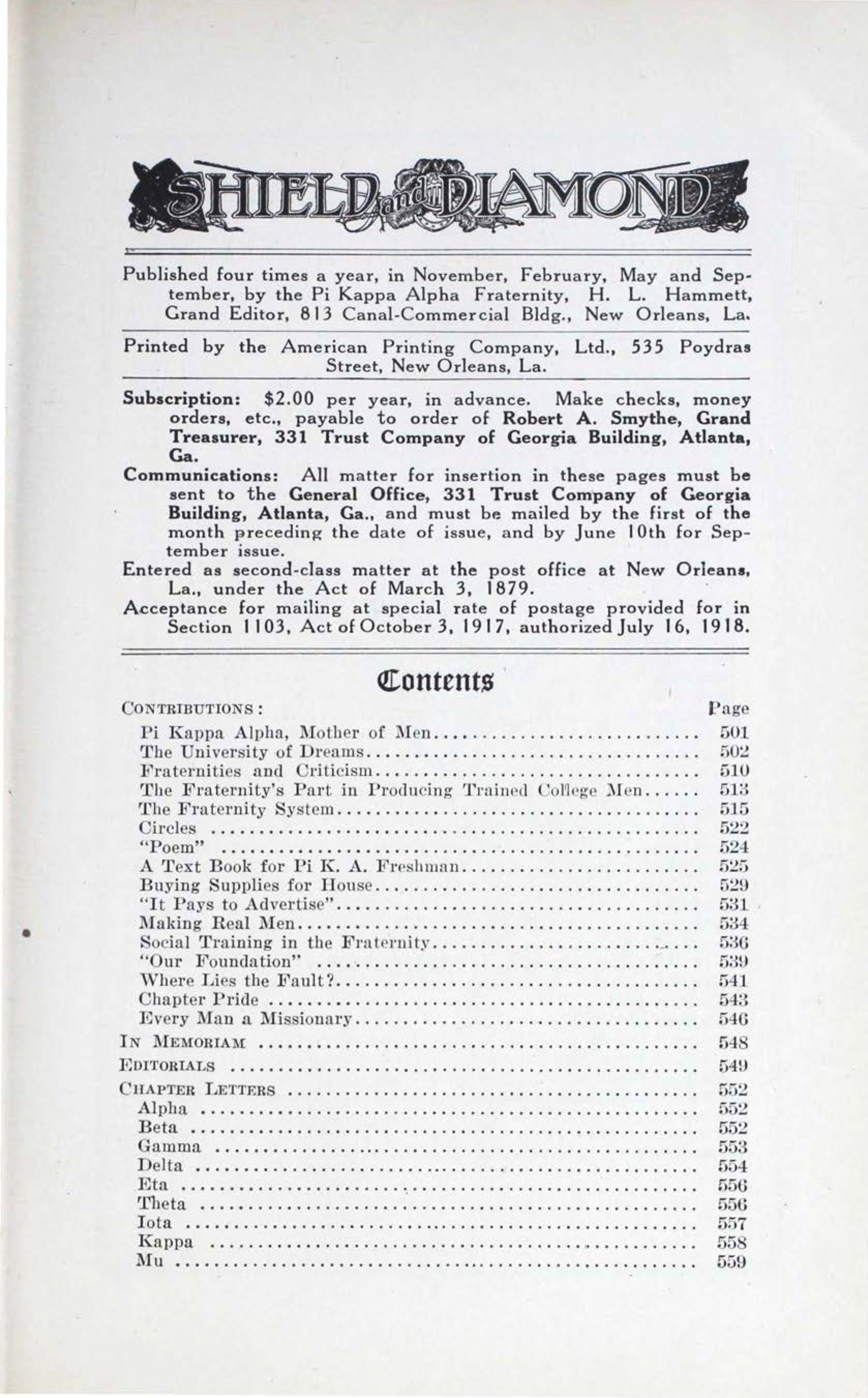 Shield and Diamond, Vol. 32, No. 4, September 1923
